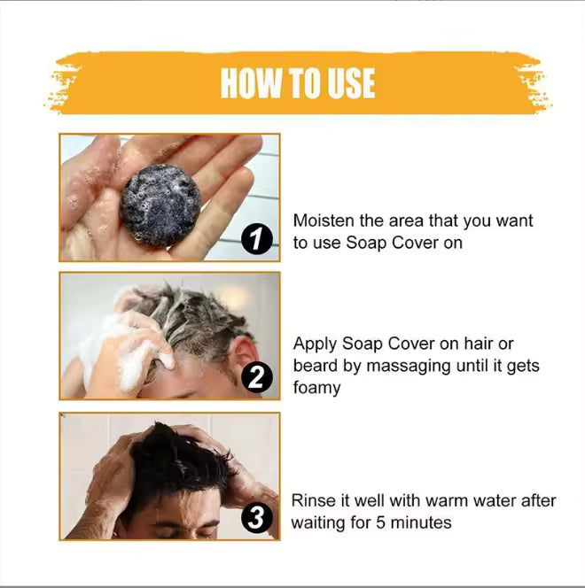 Black Shampoo Bar Soap For Men Hair and Beard Repair Soap Bar for Long Term Damage Control and Darke,Whit,Brown,Men's Hair Care